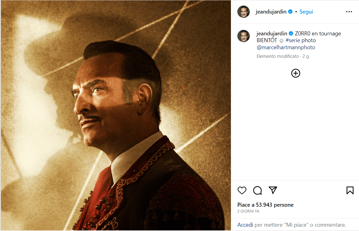 Post pubblicato da Jean Dujardin su Zorro