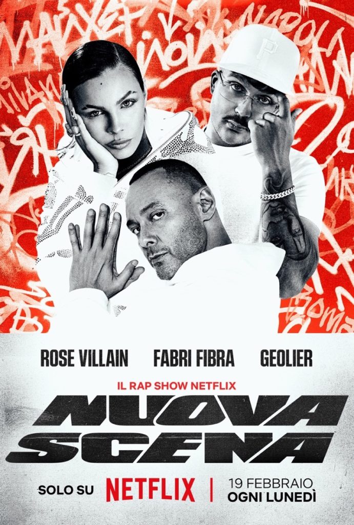 La locandina ufficiale della nuova serie tv Netflix sul mondo del Rap, Nuova Scena